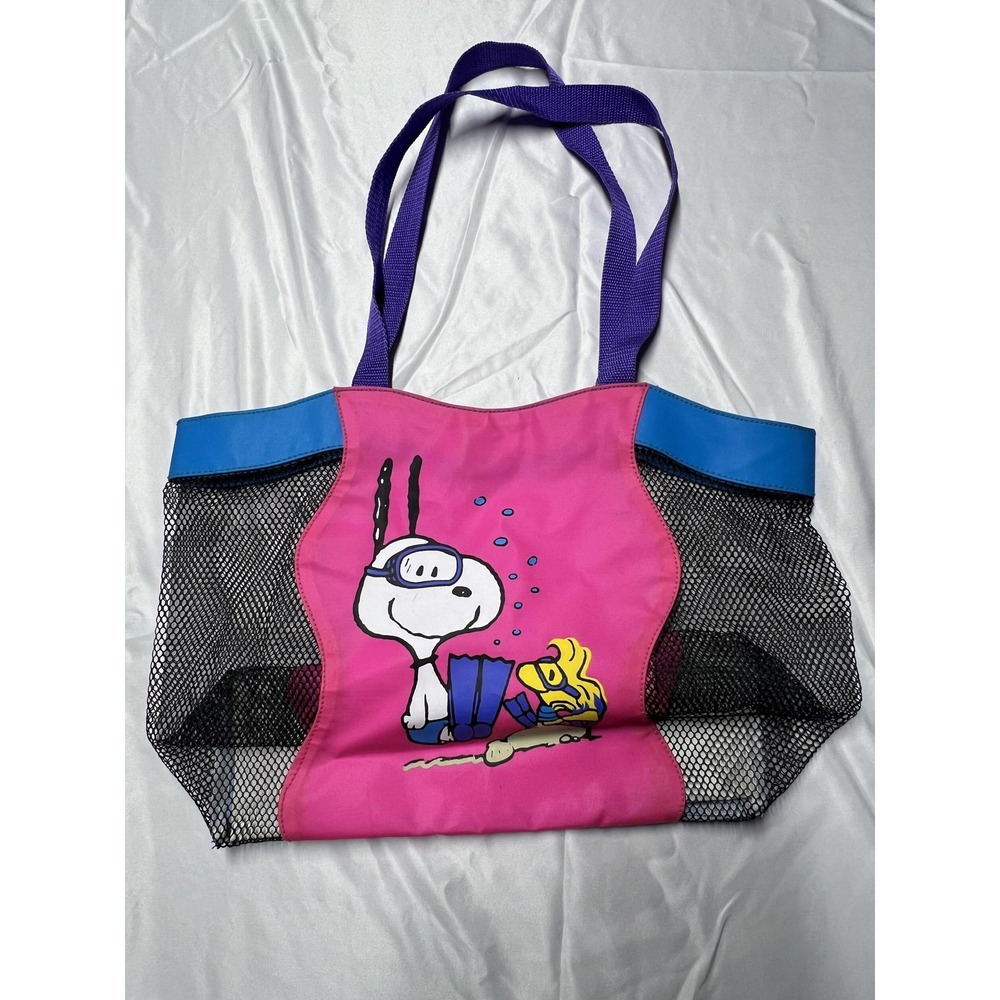 Vintage Peanuts Snoopy Woodstock Beach Tote Bag Mesh Women One Size 90s
